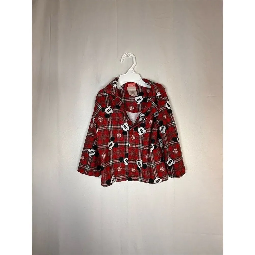 Disney Mickey Mouse Pajama Set Toddler 3T Red Plaid Holiday Christmas 2pc